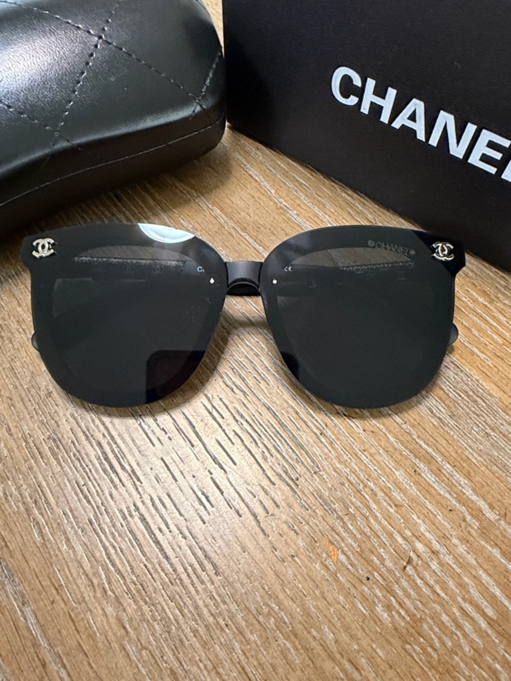 CHANEL Black Monogram Arm Sunglasses with Case - Picture 3 of 9